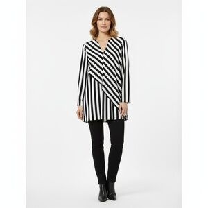 Chicos Tunic Womens Size 16/18 Black White Striped Asymmetrical V Neck